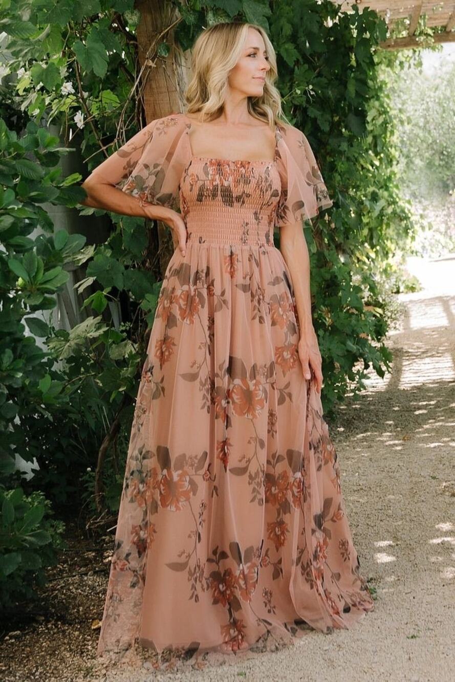 Baltic Born Womens 2XL Cassandra Tulle Maxi Dress Copper Floral Wedding Guest